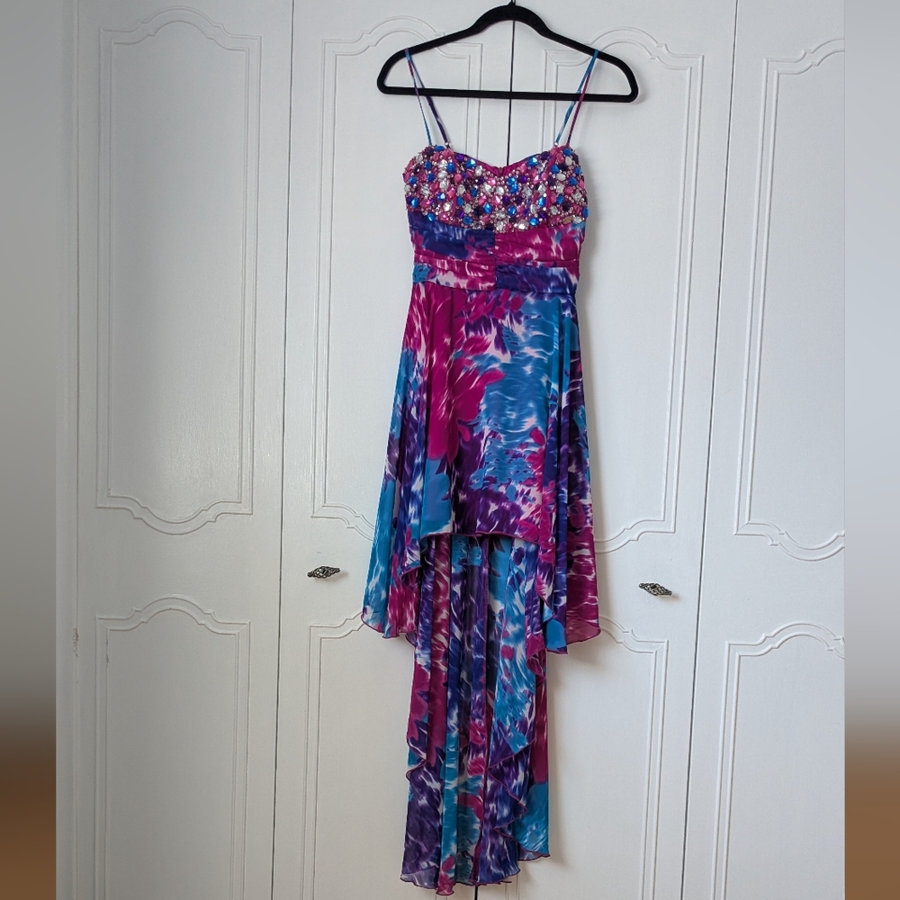 Deb Pink High-Low Asymmetrical Prom/Rhinestone Dress Sweetheart Neckline Sz5/6
